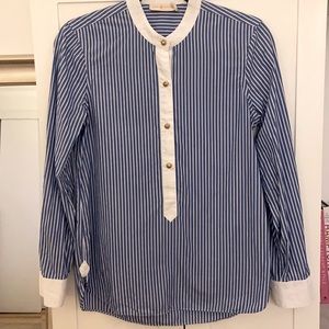 100% AUTHENTIC TORY BURCH BLUE WHITE STRIPED POPLIN TOP SIZE 2